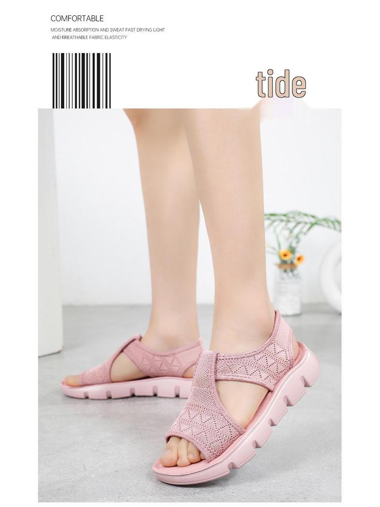 Women's Summer Fly-Knit Breathable Open-Toe Sandals & Slippers, Polyurethane Lightweight Design