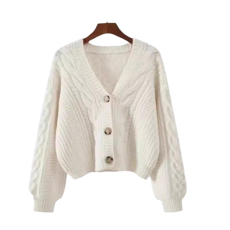Gentle wear v-neck twist sweater women's autumn and winter wear small lazy wind knitted cardigan short coat top