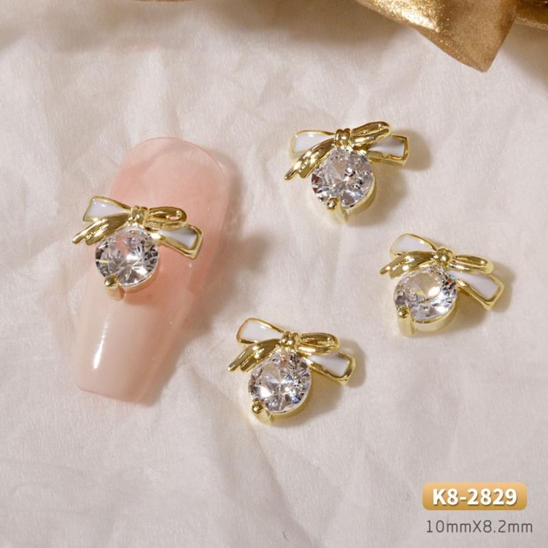 3D Bows Nail Art Charms Rhinestones Bows Charms Pearl Bowknot Nail Accessory 3D Alloy Nail Art Decoration for Women Girl
