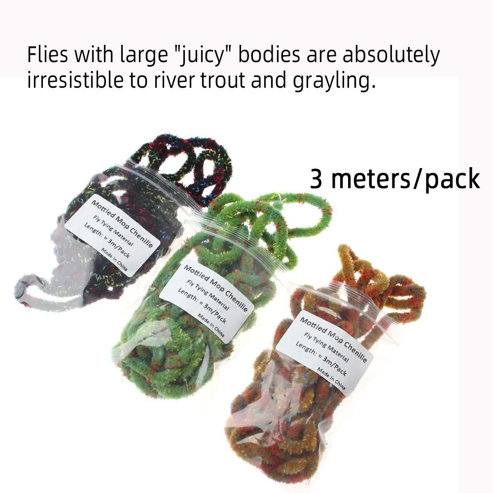 6~7mm 3M/Pack Fly Tying Material Mottled Mop Chenille for Stone Flies Emerging Caddis Nymphs Larvae Woolly Bugger