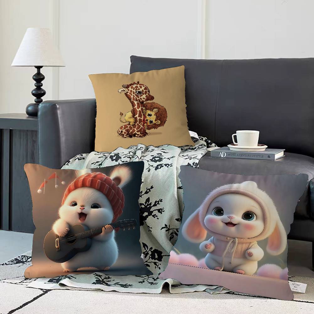 Cartoon Niedliche Tiere Kissenbezug Abnehmbarer Waschbarer Kissenbezug – Ganzjährig Weiches Leinen