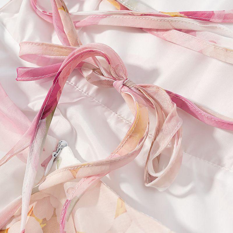 Kaslead New Women Clothes Western Style Fashion Print Slim Fit V-neck Flower Bud Skirt Hem Dress