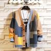 Men's V-Neck Knitted Cardigan Sweater - Autumn/Winter Fashion, Loose-Fit, Long-Sleeved, Stylish Stitch Design.