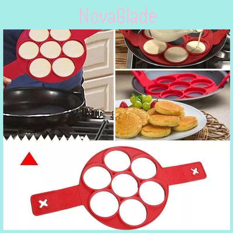 High-quality Red Silicone Egg Ring With Seven Holes For Perfectly Shaped Eggs And Pancakes