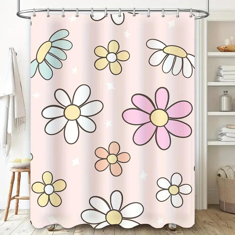 Floral Print Shower Curtain Pink Blue Blossoms Waterproof Bath Decoration for Home Bathroom Decorations Set 180x245cm