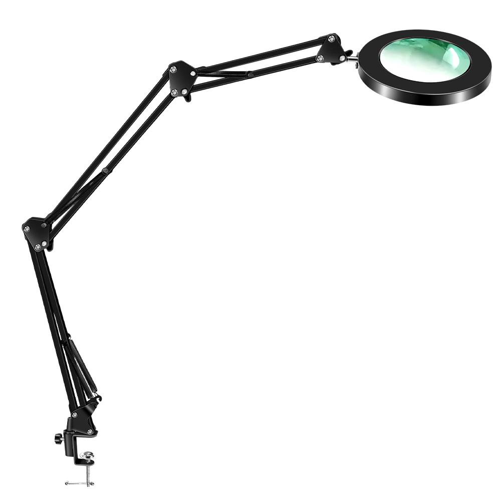 Dreistufig faltbare Lupe mit Licht und Klemme 3 Farbmodi Stufenlos dimmbar Flexibler Schwenkarm 72 LED Schreibtischlampe