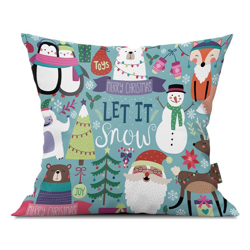 Merry Christmas Pillowcase Cartoon Printing Office Sofa Lumbar Pillow Cover for Home