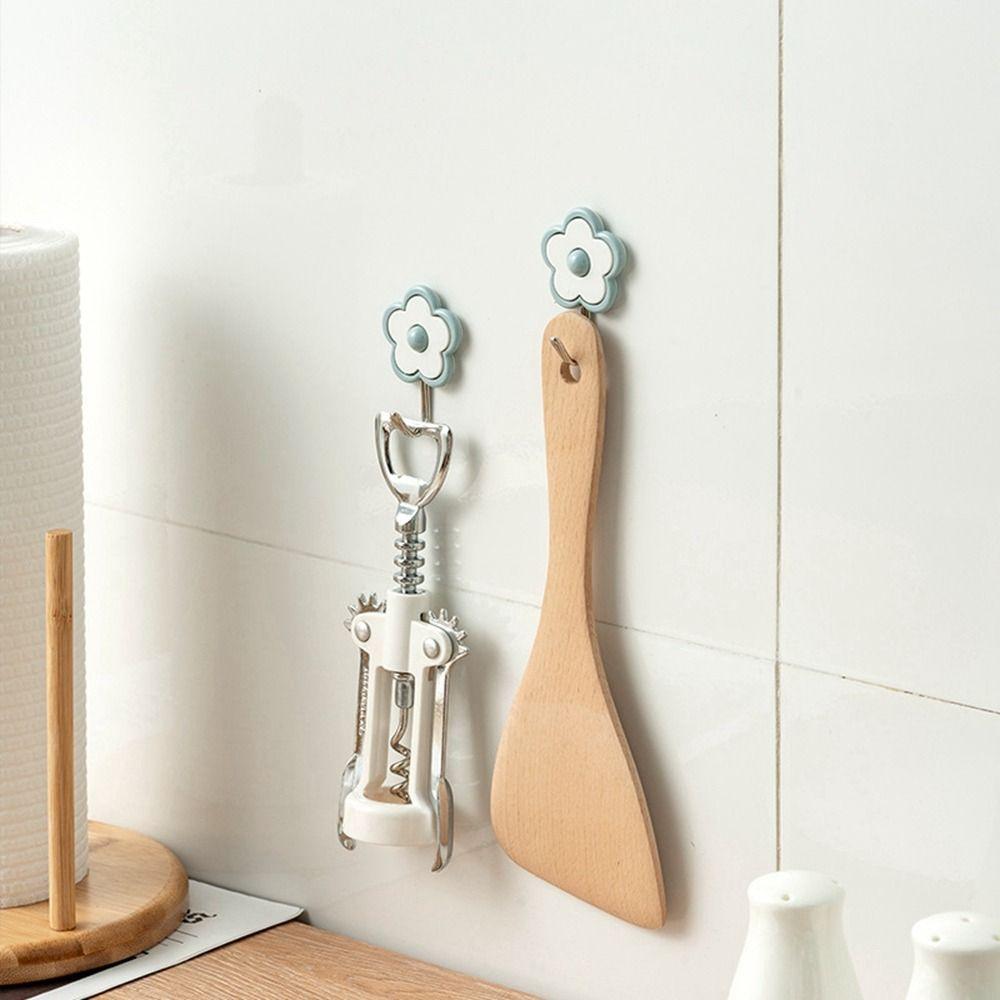 3Pcs Plastic Key Holder Wall-Mounted Wall Hangers Creative Cute Flower Utility Hooks Bathroom