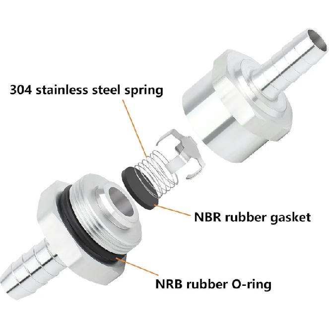 6 8 10 12 14 16mm One-way Non-return Check Valve Fuel Water Gas Air Vacuum Aluminum Alloy Petrol Diesel Water Fuel Line Way