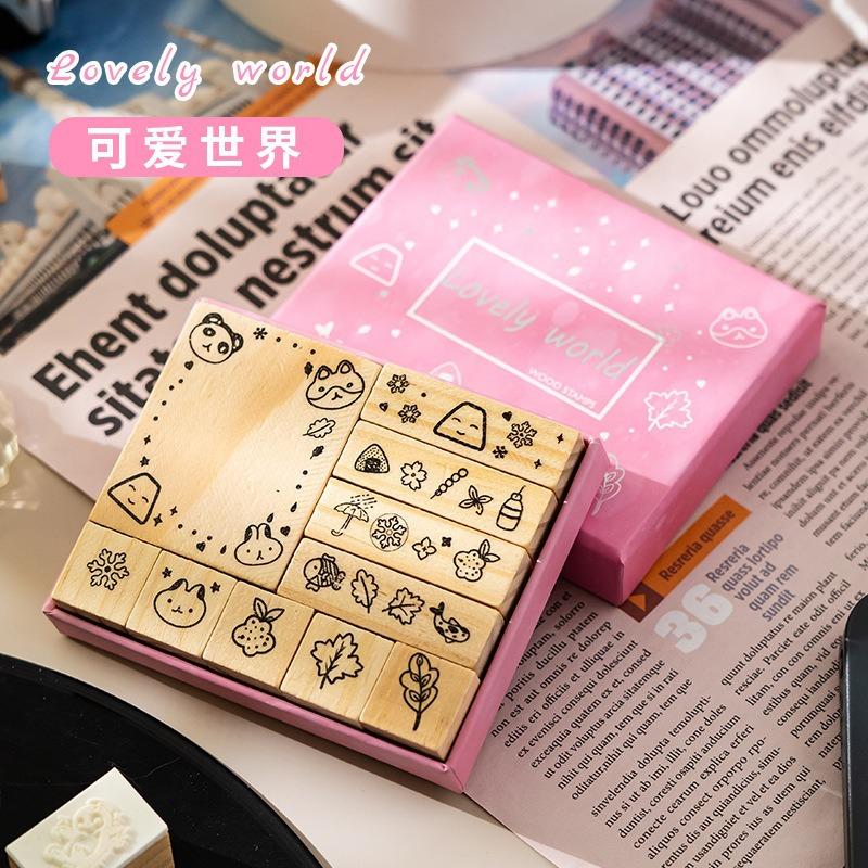 

9pcs Wooden Animal & Flower Stamps, Cute Journal Seals, DIY Handmade Scrapbooking Supplies