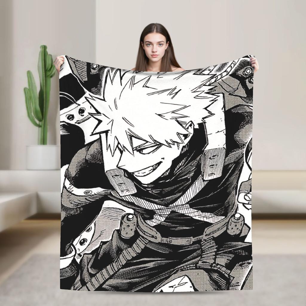 Katsuki Bakugo Anime  Blanket  Warm Soft Funny Plush Bedding Throws For Home Decor Travel Office Flannel Bedspread Bed Cover