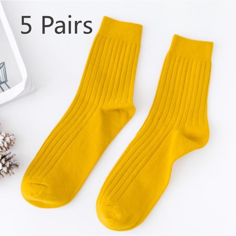 

5 пар мужских весенне-летних новых модных однотонных тонких впитывающих пот дышащих студенческих ветронепроницаемых носков 5 Pairs жёлтый
