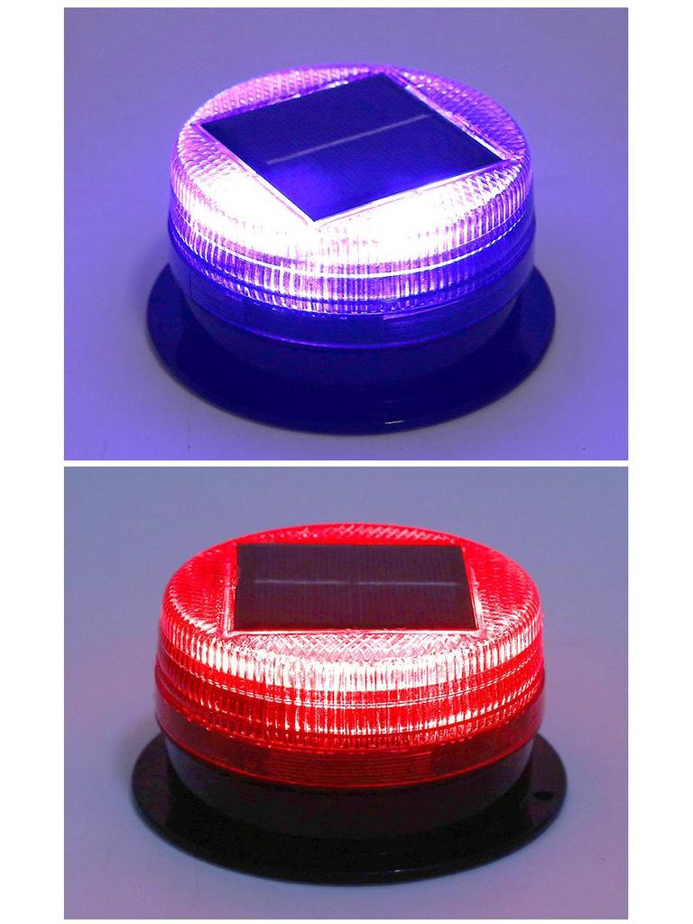 Solar-Powered LED Red-Blue Strobe Warning Light for Night Construction and Traffic
