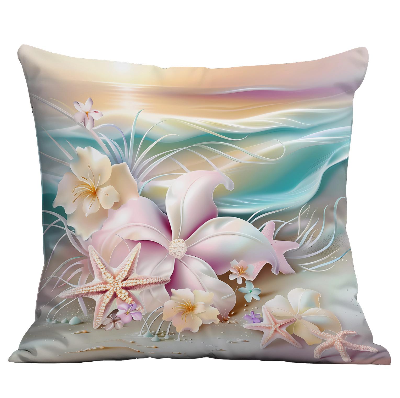 

New Beautiful Romantic And Colorful Beach Pillow Cover Marine Life Peripheral Cushion Pillow Cover Premium Durable 45 * 45Cm