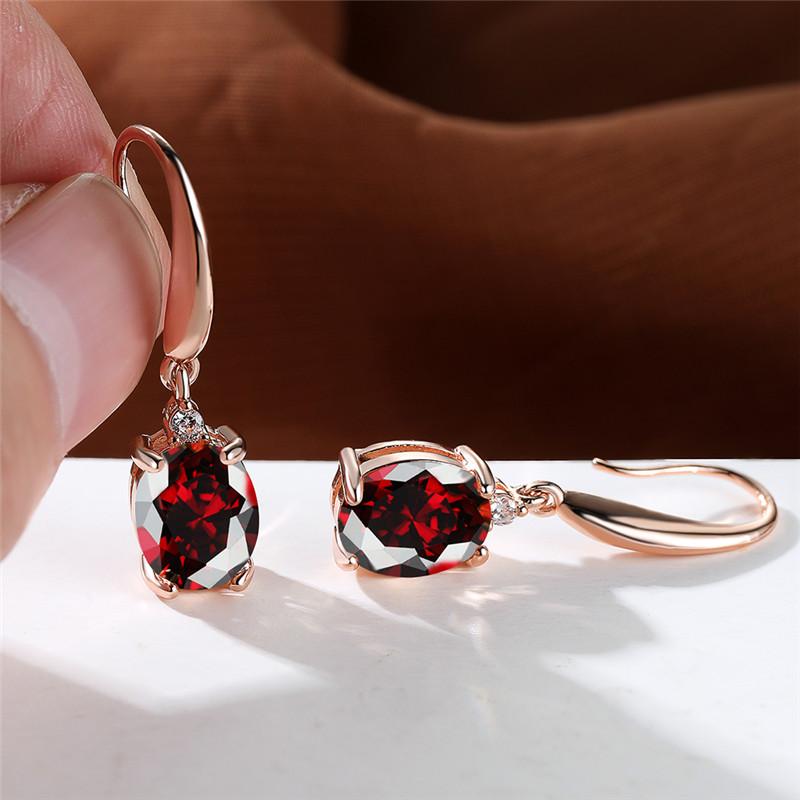 Aqua Blue Zircon Long Dangle Earrings Rainbow Crystal Oval Stone Drop Earrings Trendy Rose Gold Color Wedding Earrings For Women