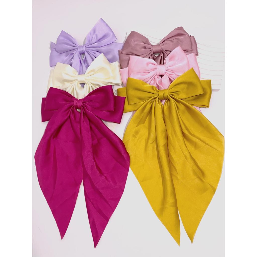 6 spring clip streamers bow hair clips for women
