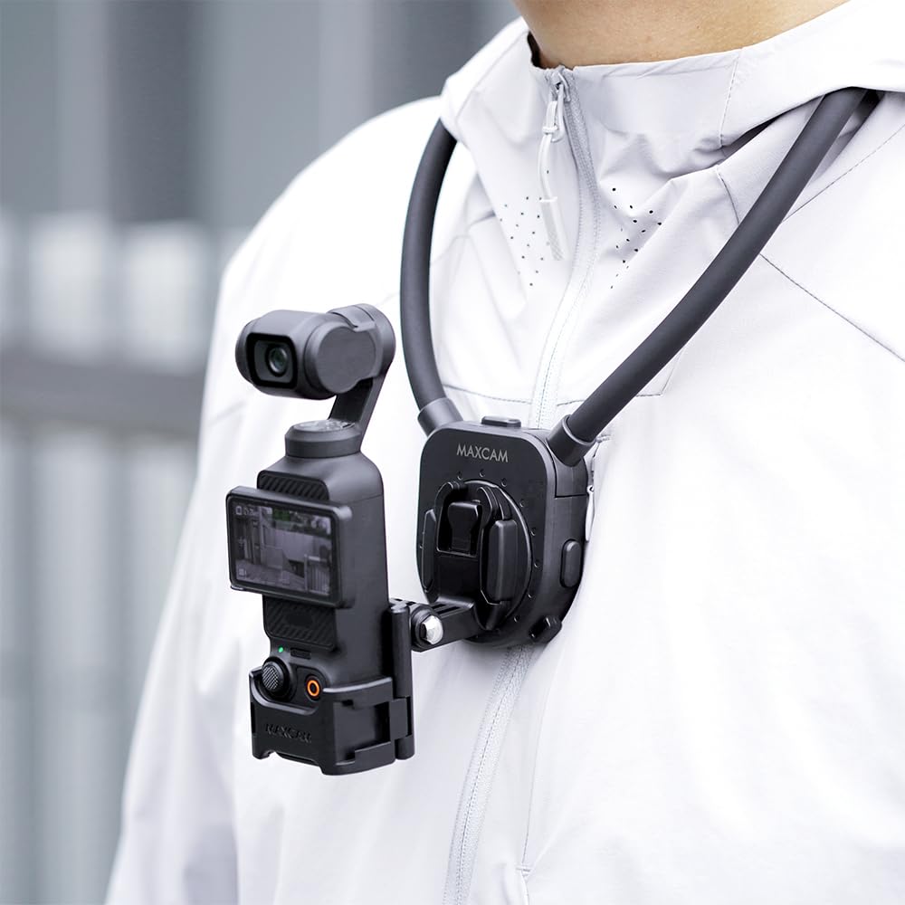 MAXCAM is a sports camera fishing view and accessory for DJI Osmo Pocket 3 and neck/chest strap, strap, first-person stand, cycling/hiking 4.