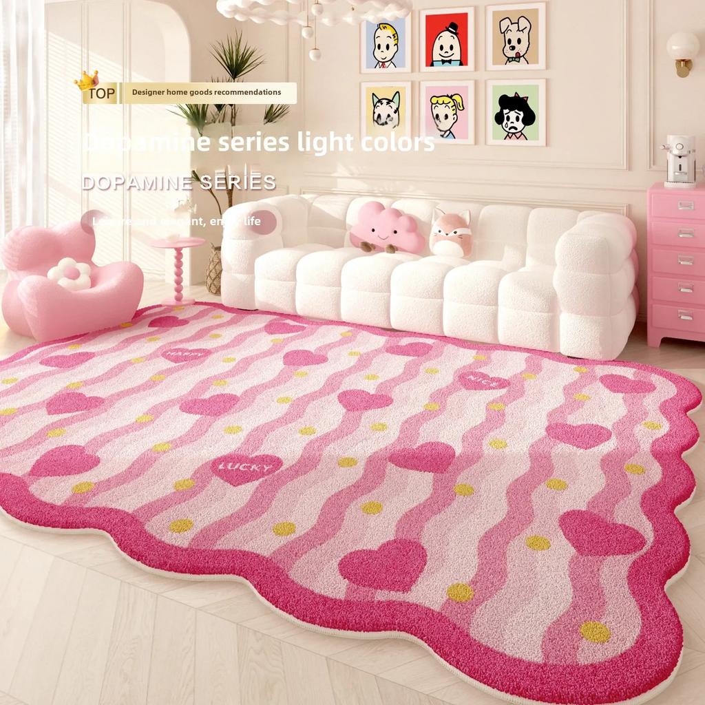 Dopamine Color Carpets for Living Room Girly Style Bedroom Decor Rug Irregular Shaped Pink Plush Carpet Cute Fluffy Soft Mat