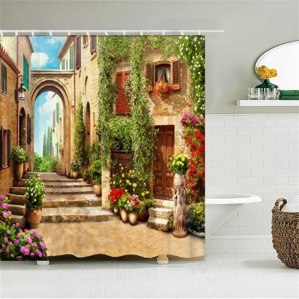 Zen Green Bamboo Shower Curtains Stone Buddha Lotus Candle Asian Japanese Spa Garden Scenery Bath Curtain Fabric Bathroom Decor