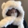 Women's Autumn Winter Bear Ear Hat Scarf Glove Integrated Cold Resistant Warm Plush Hat Neck Warmer Gloves