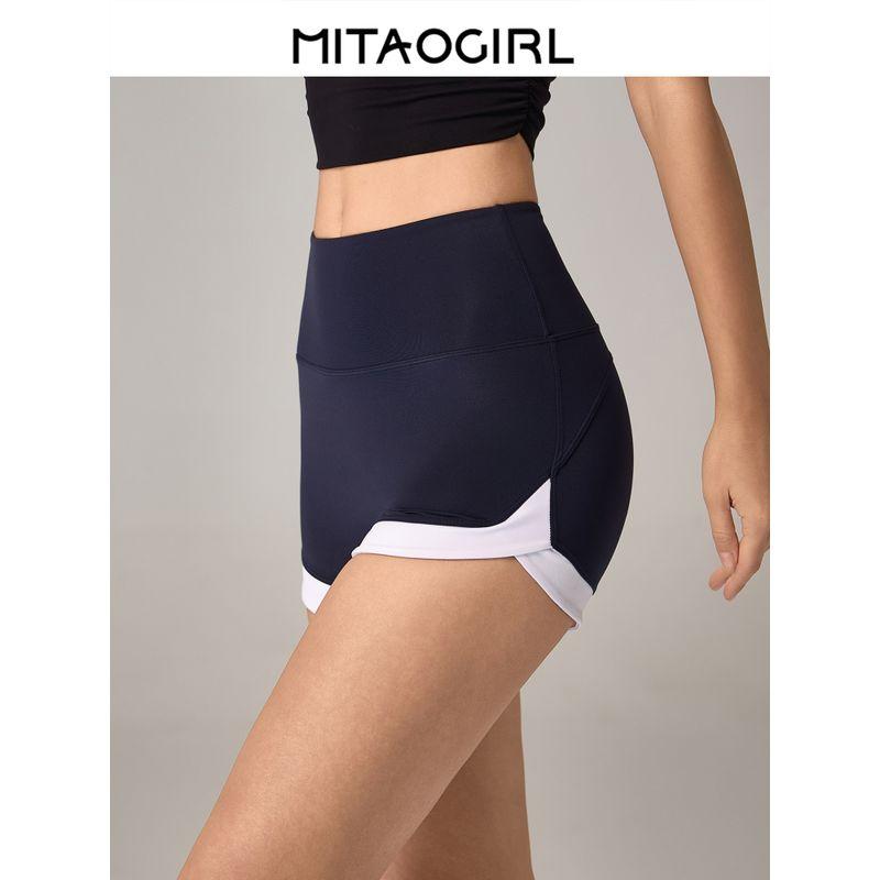 Mitaogirl Kendall Sports Shorts Women High Waist Buttock Lifting Running Hot Pants Contrast Color Three Points Fitness Yoga Pants