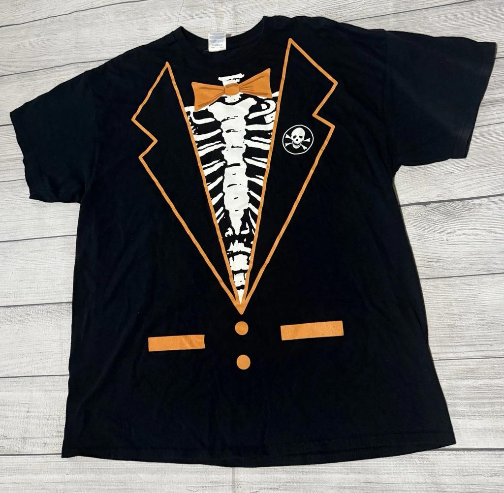 Halloween Skeleton Torso Graphic T Shirt Size XL Black Gildan Tag Defect