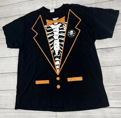 Halloween Skeleton Torso Graphic T Shirt Size XL Black Gildan Tag Defect