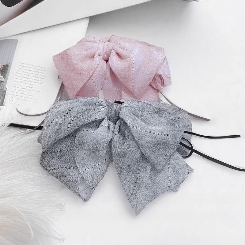 Chiffon bow streamer low ponytail hairpin women's 2025 new high-end back head disc hair grab clip hairpin headdress
