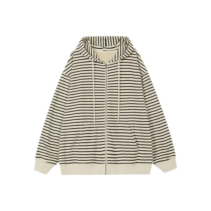 

Корейский кардиган с капюшоном в полоску и цветовыми блоками - Женская осенняя повседневная верхняя одежда приталенного кроя с длинным рукавом. S