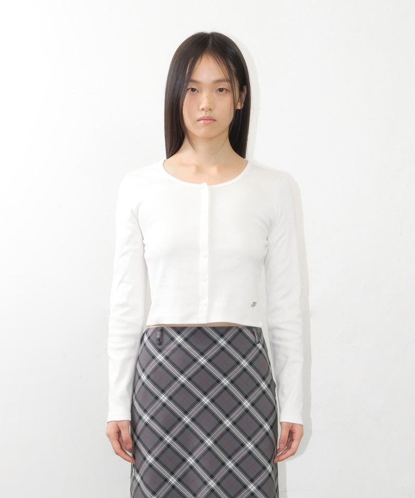 Ames-Worldwide Rib U-Neck Cardigan White