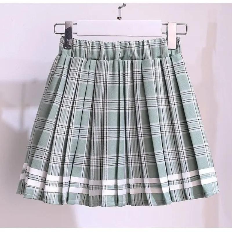 Moda de Verano para Niñas Conjunto de Uniforme JK Estilo Universitario Falda Plisada a Cuadros 2 Piezas Ropa Casual Escolar para Adolescentes