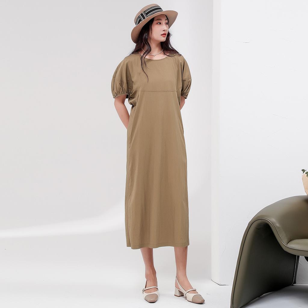 Summer Solid Color Simple Thin Style Dress with Elegant Women's Long Style Dress