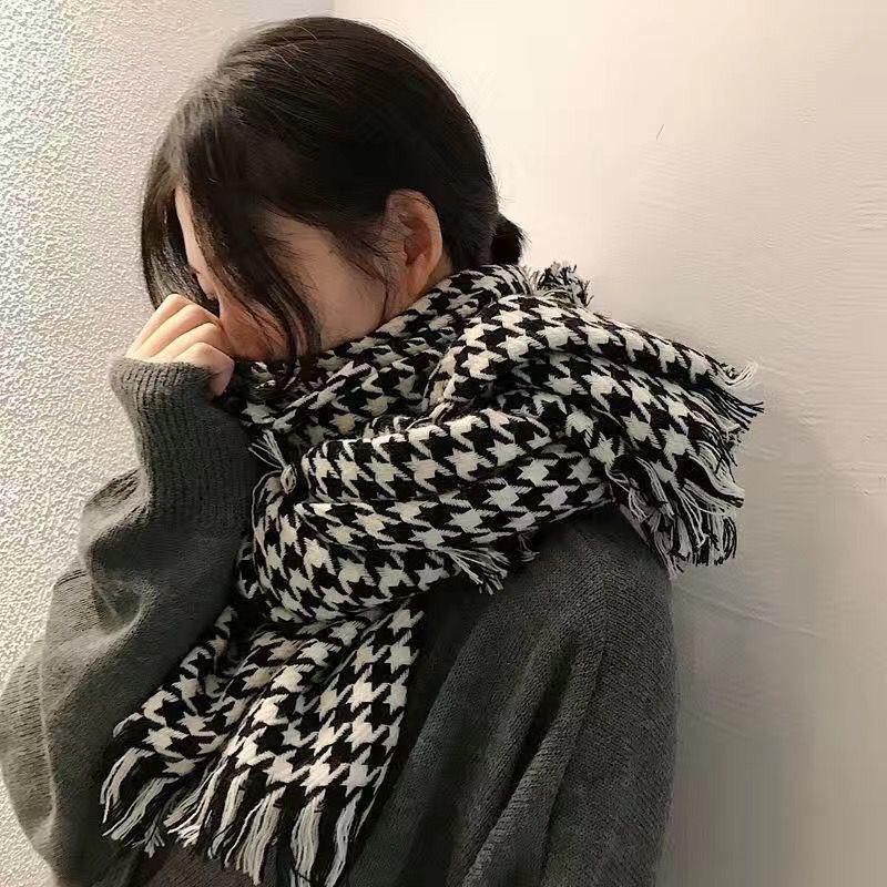 Korean Style Plaid Thickened Winter Shawl Scarf for Women