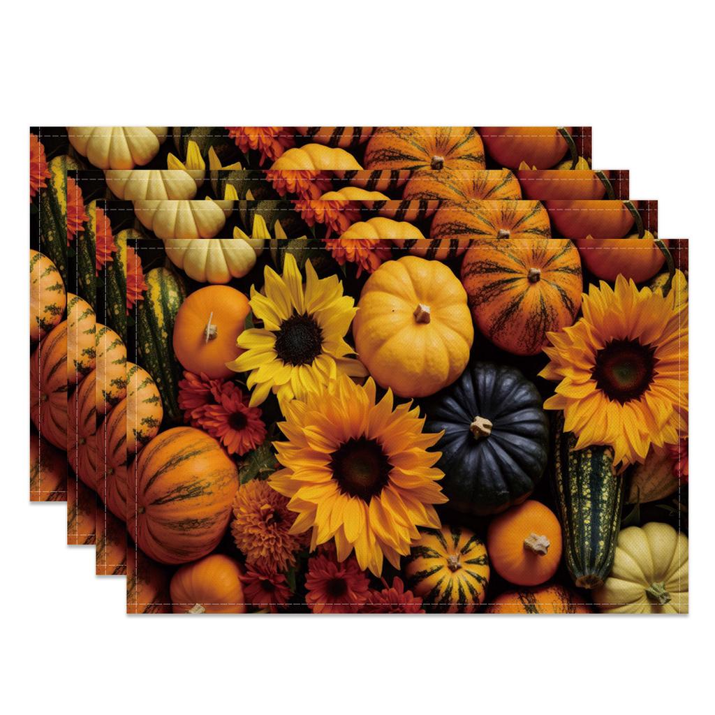 Autumn Harvest Placemats Sunflower Pumpkin Fall Leaves Printing Cozy Seasonal Table for Dining High Tea Wedding Decoration
