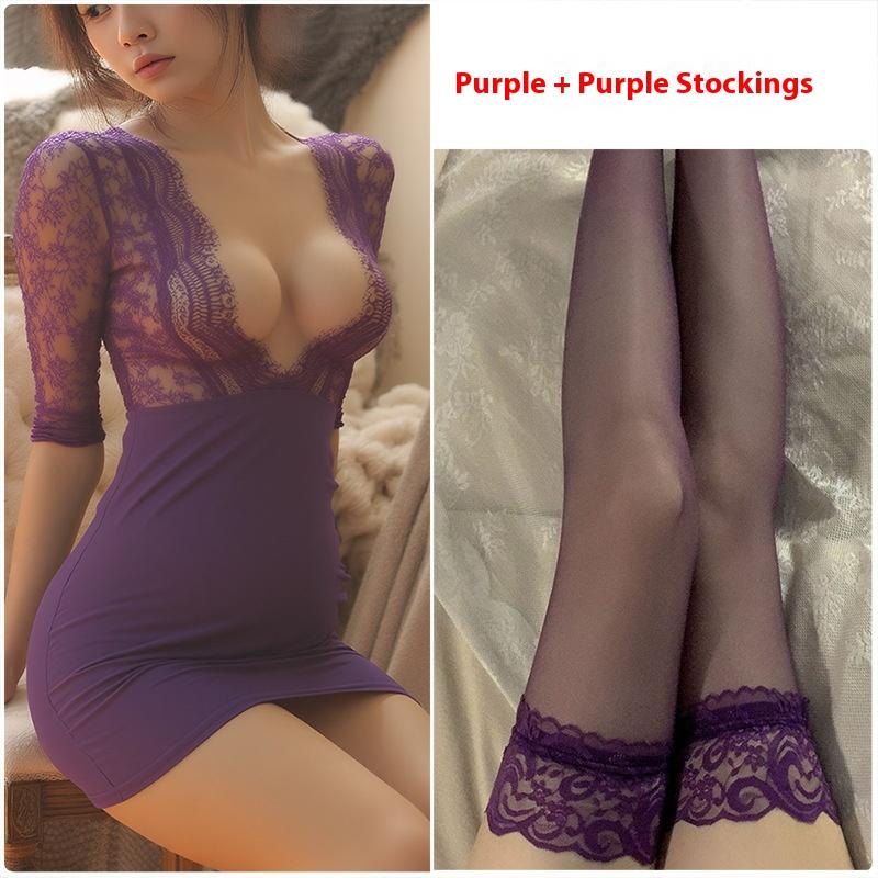 Sex Underwear Purple Hip Skirt Sexy Tight Secretary Robe Large Size Uniform Pajamas Large Size