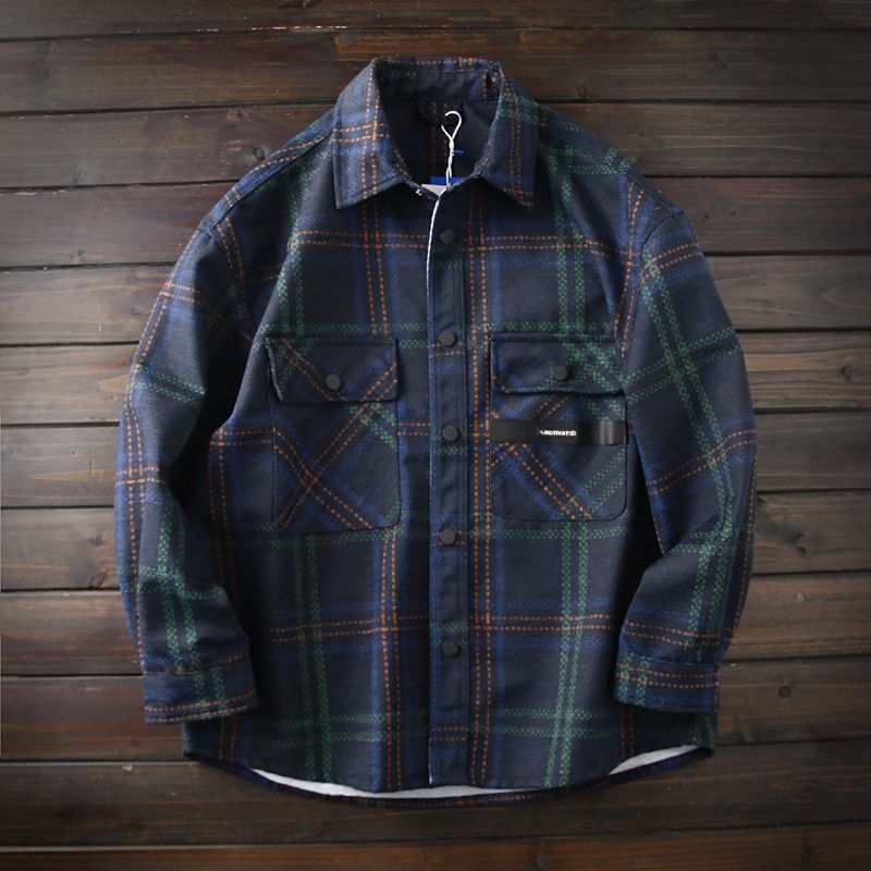 Loose Plus size! Double-sided Different Colors! Foreign Trade Tail Goods Men's Spring and Autumn Lapel Denim Jacket Plaid Top