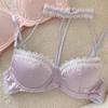 Sweet Coquette Halter Choker Satin Lace Bra Set, Push Up Inner Outer Wear Young Women Lingerie Set