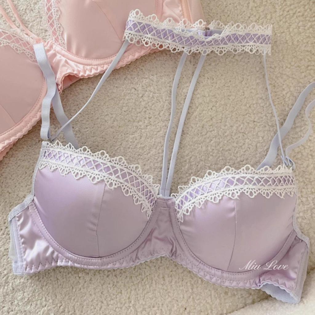 Sweet Coquette Halter Choker Satin Lace Bra Set, Push Up Inner Outer Wear Young Women Lingerie Set