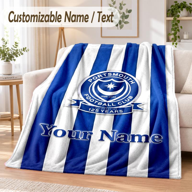 Custom Text Flannel Blanket Portsmouth FC Print Warm Cozy Blanket Home Sofa Bedding