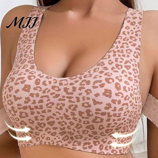 Posture Corrector Bra Women Bra, Leopard Dotted Print Push-Up Seamless No Adjustable Underwire Full Coverage Cross Back Bralette with Front Closure