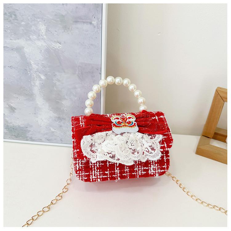 Lovely Red Velvet Tiger Head Handbag For Girls Trendy Crossbody Bag For Kids