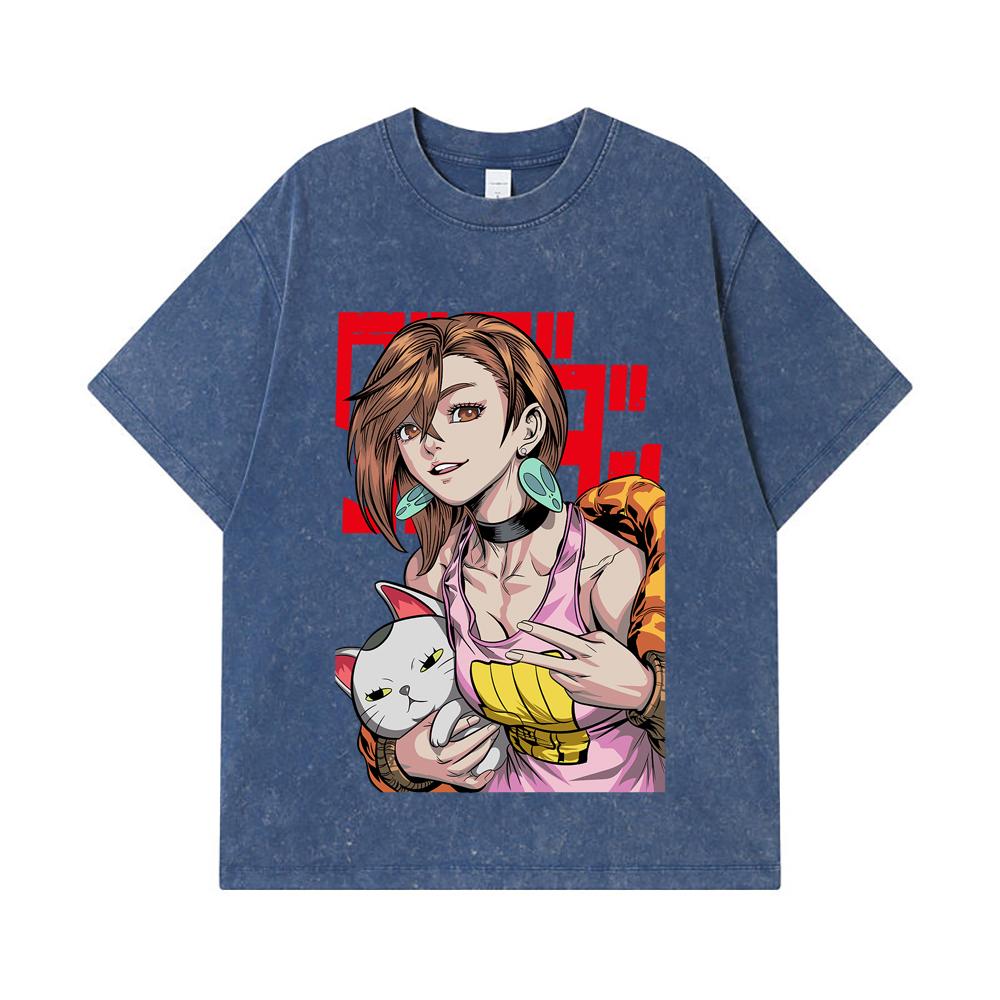 

275 GSM Washed T-shirts 100% Cotton DanDaDan V7 Momo Print Unisex Heavy Cotton T Shirt 2XL королівський синій колір