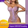 Corset Bustier Violet Sexy en Dentelle Transparent avec Détails en Baleine