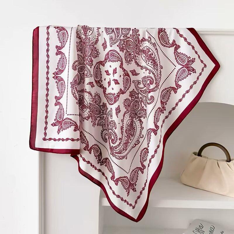Luxuriöser 70cm Quadratischer Seidenähnlicher Schal Damen Satin Blumenmuster Kleiner Halsschal Mode Kopftuch Kopftuch Bandana Schal Hijab