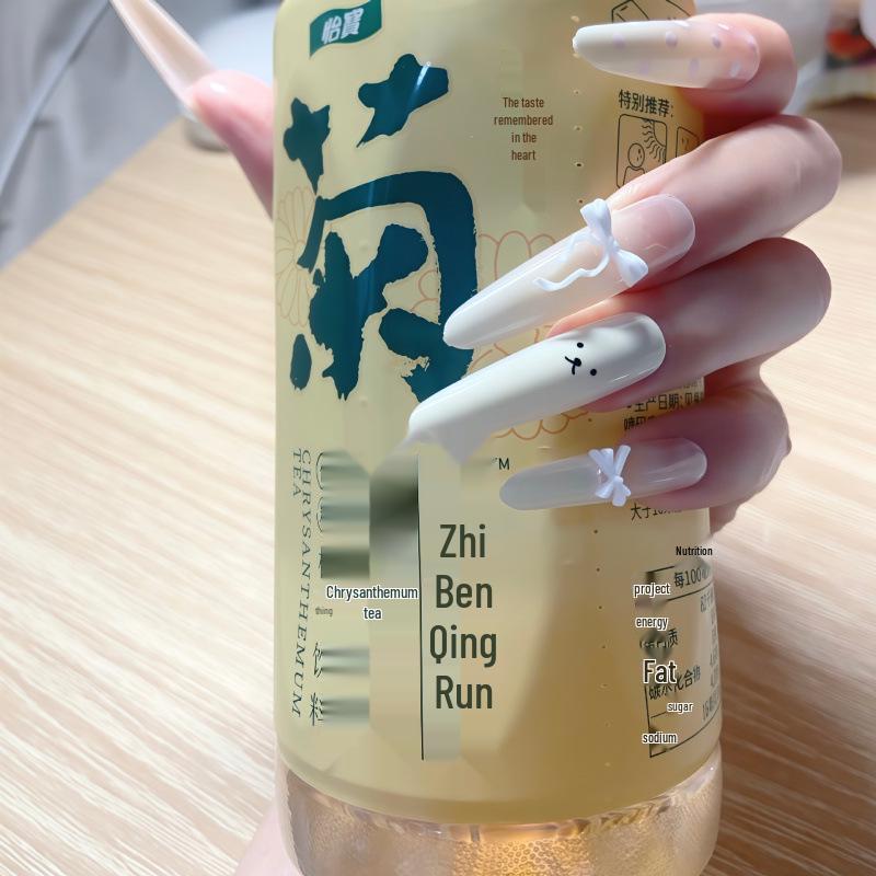 White 3D Bow & Polka Dot Hand-Painted Cat Press-On Nails - Long, Detachable