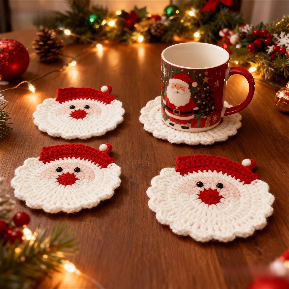 Sottobicchieri a Maglia di Babbo Natale 4 Pezzi Set di Sottotazza Resistenti al Calore Utilizzo per Stoviglie Stagionali Festive Decorazione Natalizia