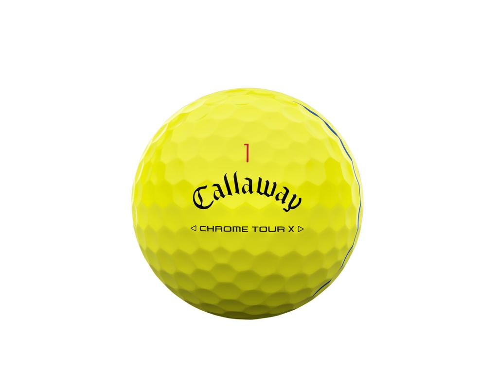 Callaway Golfbälle CHROME TOUR X YLW 24 TRIPLE TRACK 1 Dutzend (12 Stück) 4-teiliges Konstruktionsdreieck, Gelb