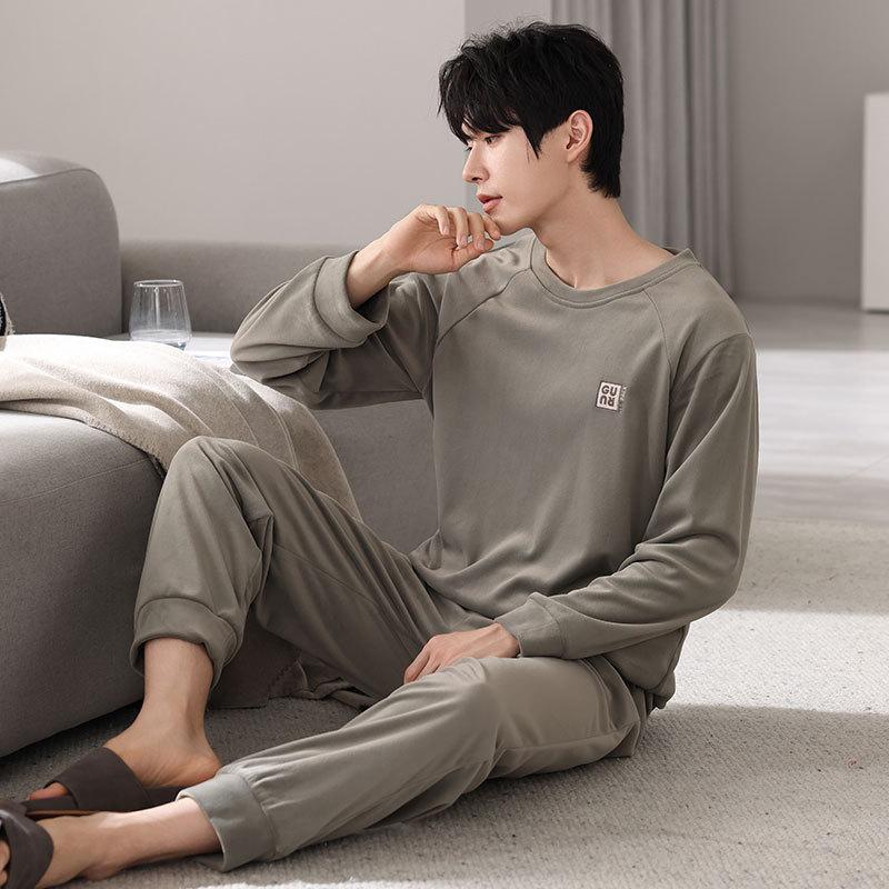 Men'S Pajamas Autumn And Winter Island Fleece Thin Fleece Men'S Spring And Autumn Large Size Coral Fleece Loungewear Set