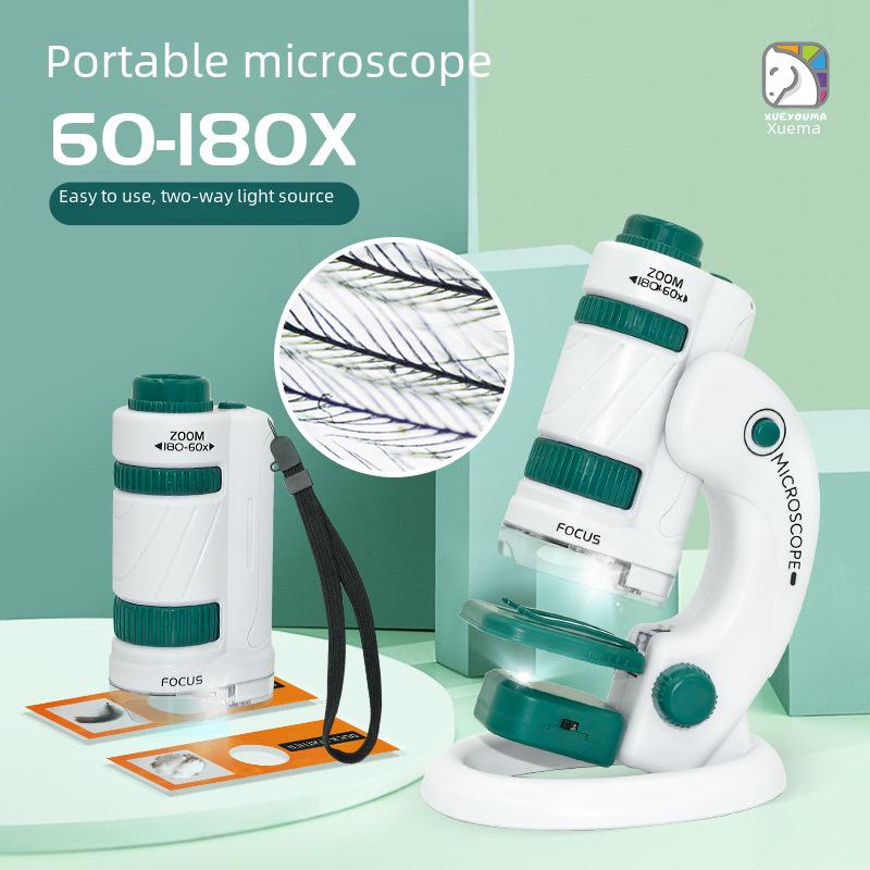 

Xueyouma Portable Microscope Kit: Upgraded 3-in-1 Set with Dual Light Source & Slide Specimen Toy