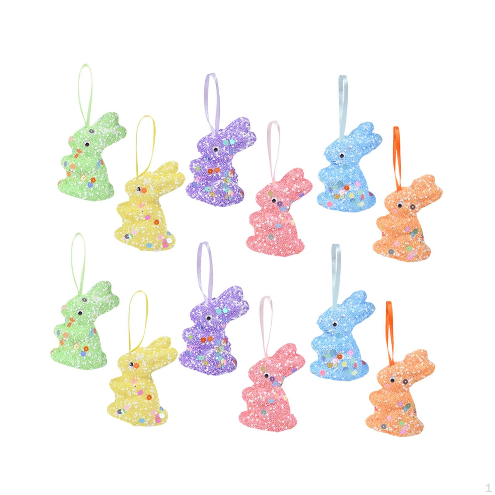 

Easter Hanging Ornaments Colorful Foam with Ribbon Loop Pendants Home Decor for Wall Festival Window 12pcs Bunny